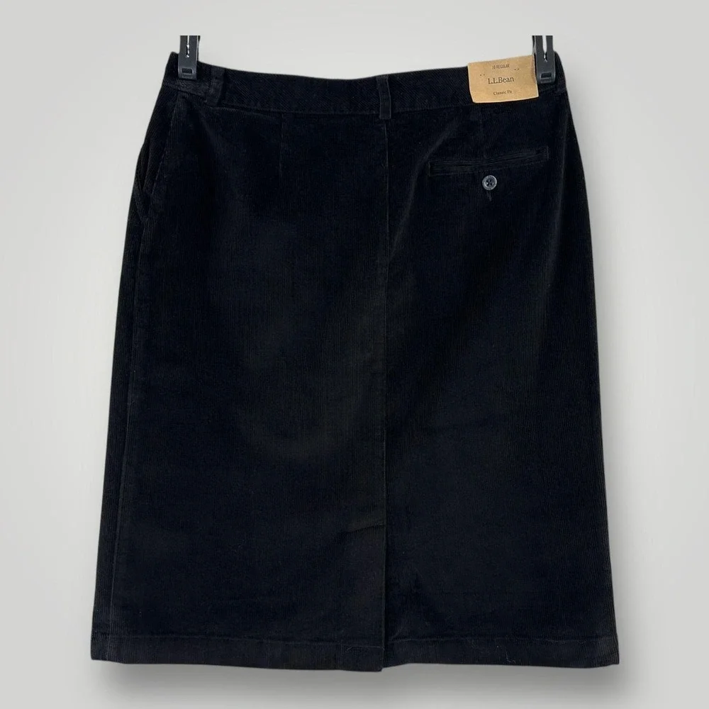 NEW LL Bean Skirt Womens 10 Black Bayside Stretch Cord Classic Fit Corduroy Knee